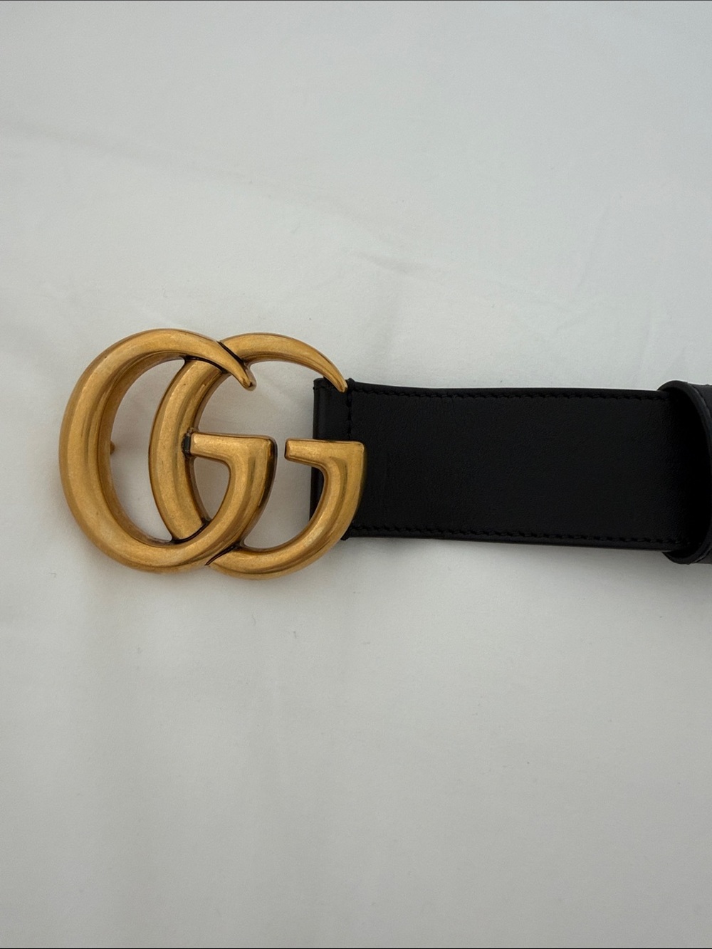 Gucci Black Leather Belt with Antique Gold Double G Buckle